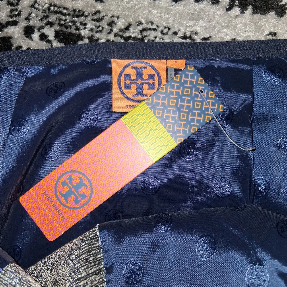 NWT Tory Burch Size 6 Tan & Blur Faux Wrap Jacquard Skirt! - Picture 9 of 15